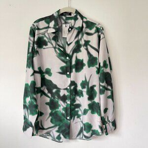 Kourt Size S To Dye Top Blouse Green Floral Button Down Shirt